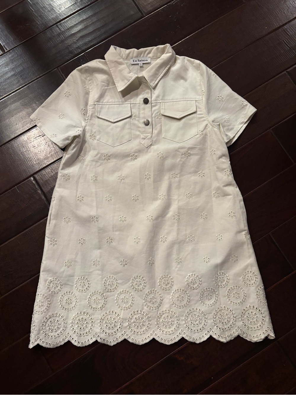 En Saison White Eyelet Cotton Denim Mini Dress - Size Small | Revolve Style